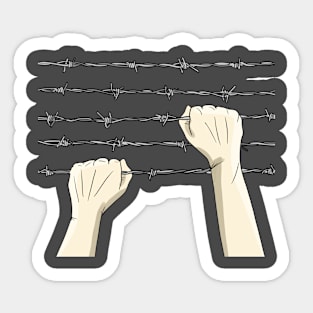 Hands climbing barbed wire Sticker